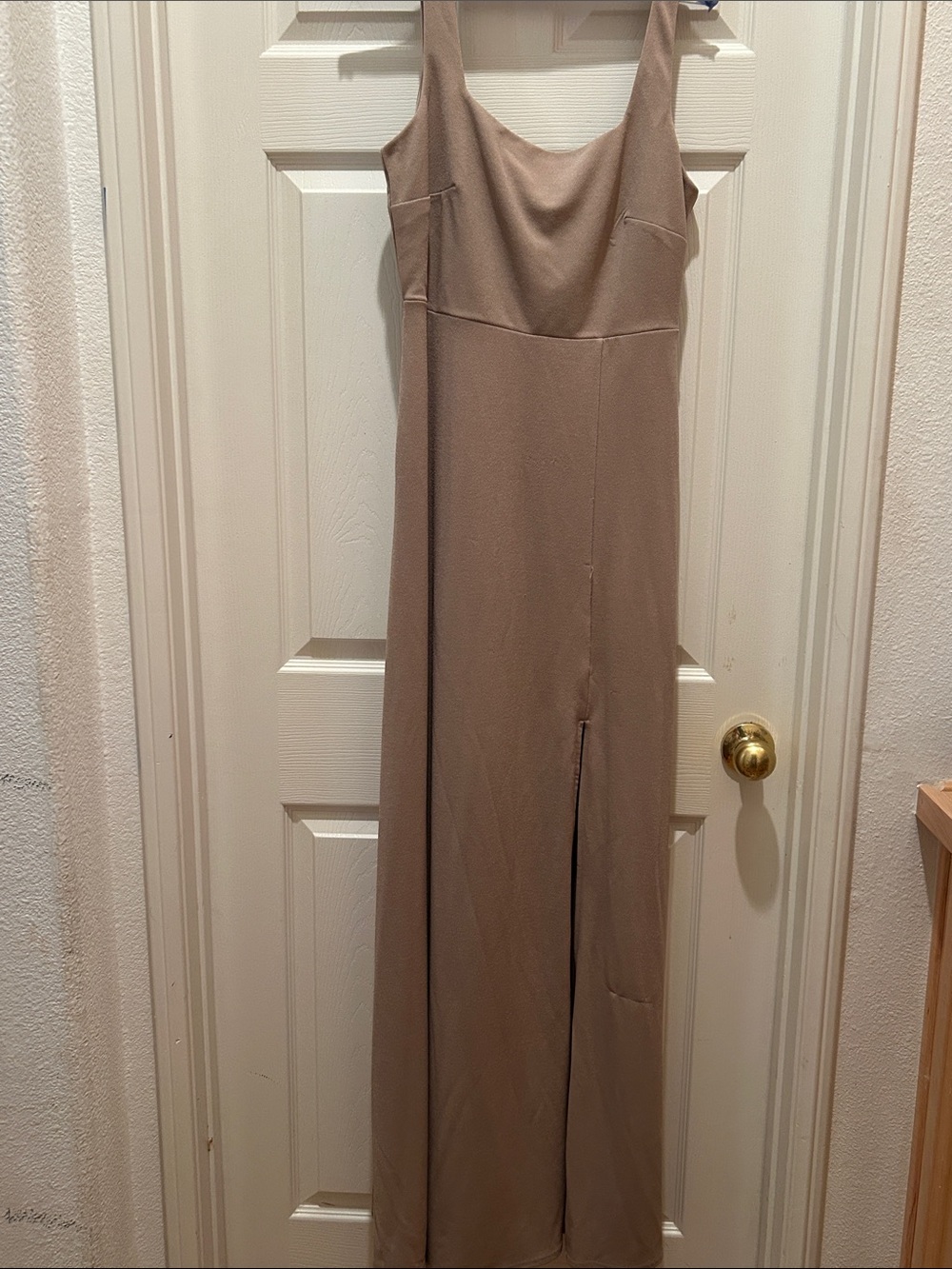 JJs House Taupe Sleeveless Maxi Dress with Front Slit